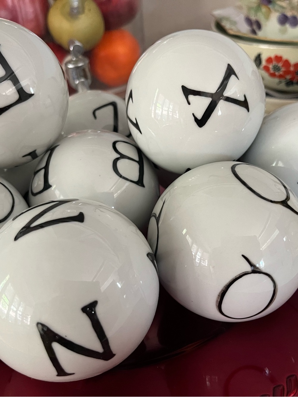 10. Alphabet Ceramic Decorative Spheres - Black on White